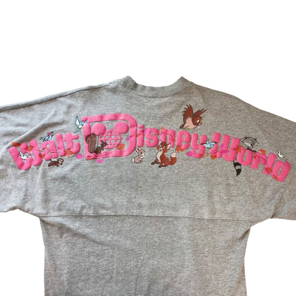 Disney Parks Spirit Jersey Woodland Creatures Gray Pink Long Sleeve Top Size XS